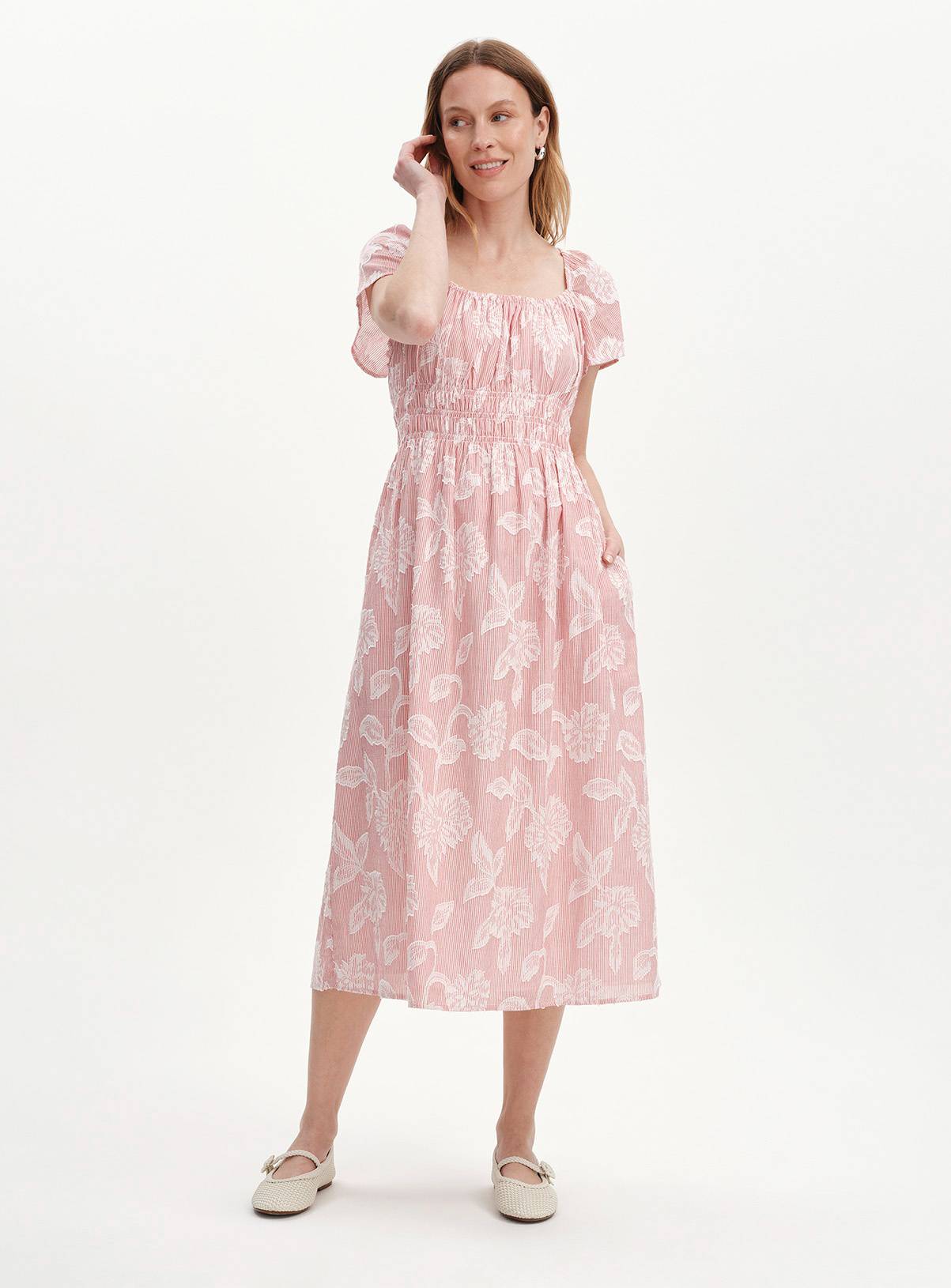 FINERY Maia Floral Stripe Shirred Waist Dress 14 - Image 3